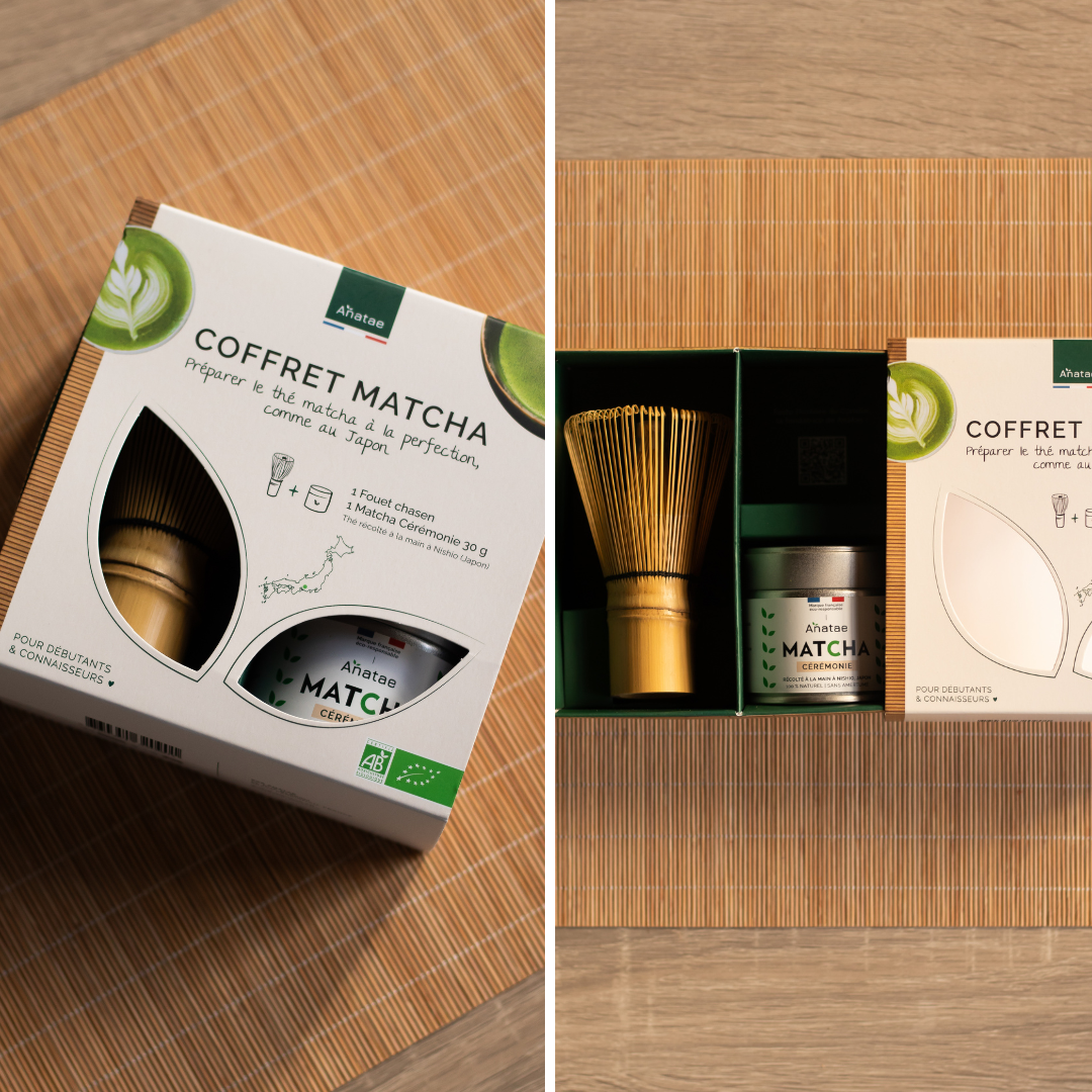 COFFRET MATCHA : THÉ MATCHA CÉRÉMONIE BIO ET FOUET EN BAMBOU CHASEN